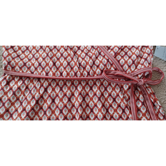 $98 Max Studio Women's L Large Faux Wrap Dress Red Cream Sleeves Knee Length NWT - Picture 6 of 7